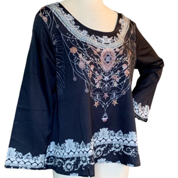 Tendency Black Swing Top Floral and Lace Print Sz XL #49L - Picture 3 of 7